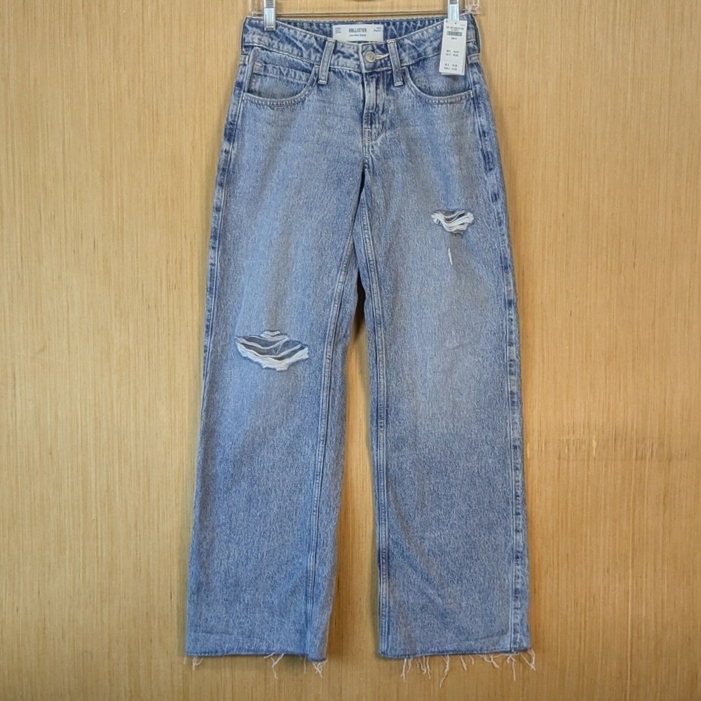 Hollister Low-Rise Baggy Jeans Y2K Grunge Skater Distressed Raw Hem W23